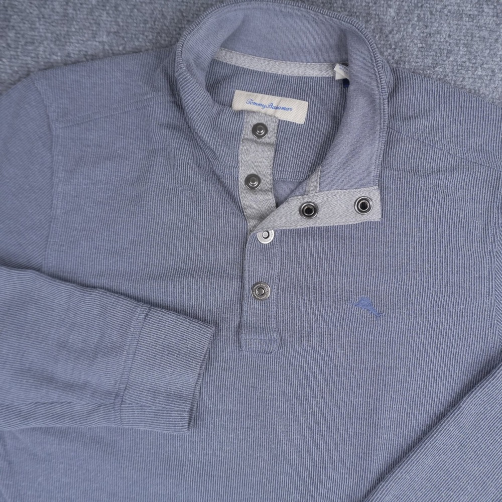 Tommy‎ Bahama Pullover Mens Large Blue Quarter Snap Ribbed Mock Neck Marlin